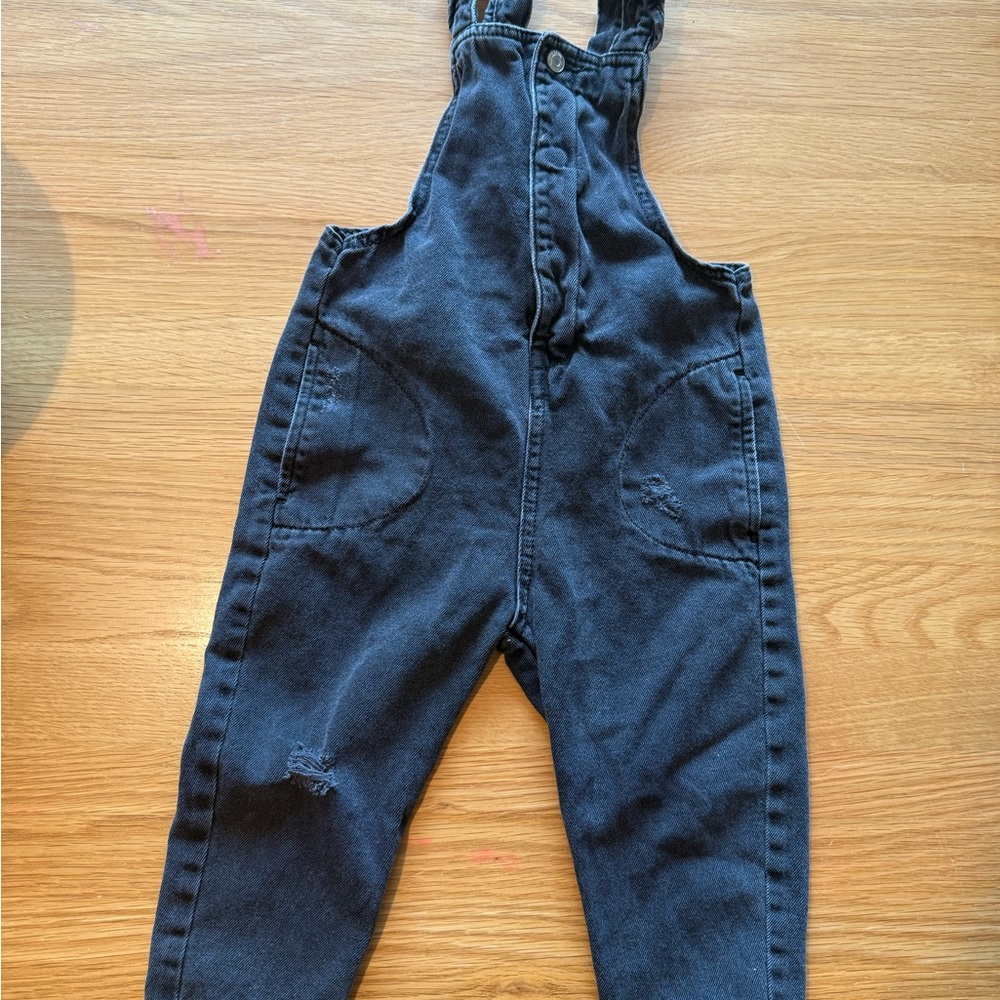 Kids Black Denim Overalls